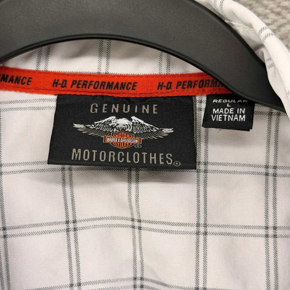 Harley-Davidson Mens White Grey Plaid Performance Short Sleeve Button Shirt L